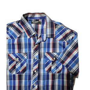 Paul Jones Short Sleeve Button Up Plaid‎ Shirt Men's Size M